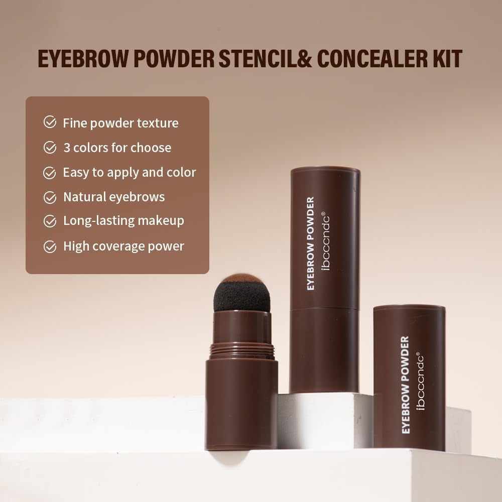 Eyebrow Stencil Kit, Professional Waterproof Brow Powder Stamp,One Step Brow Powder Stamp Makeup with 12 Reusable Eyebrow Stencils&1 Liquid Concealer 02# (Natural Brow)