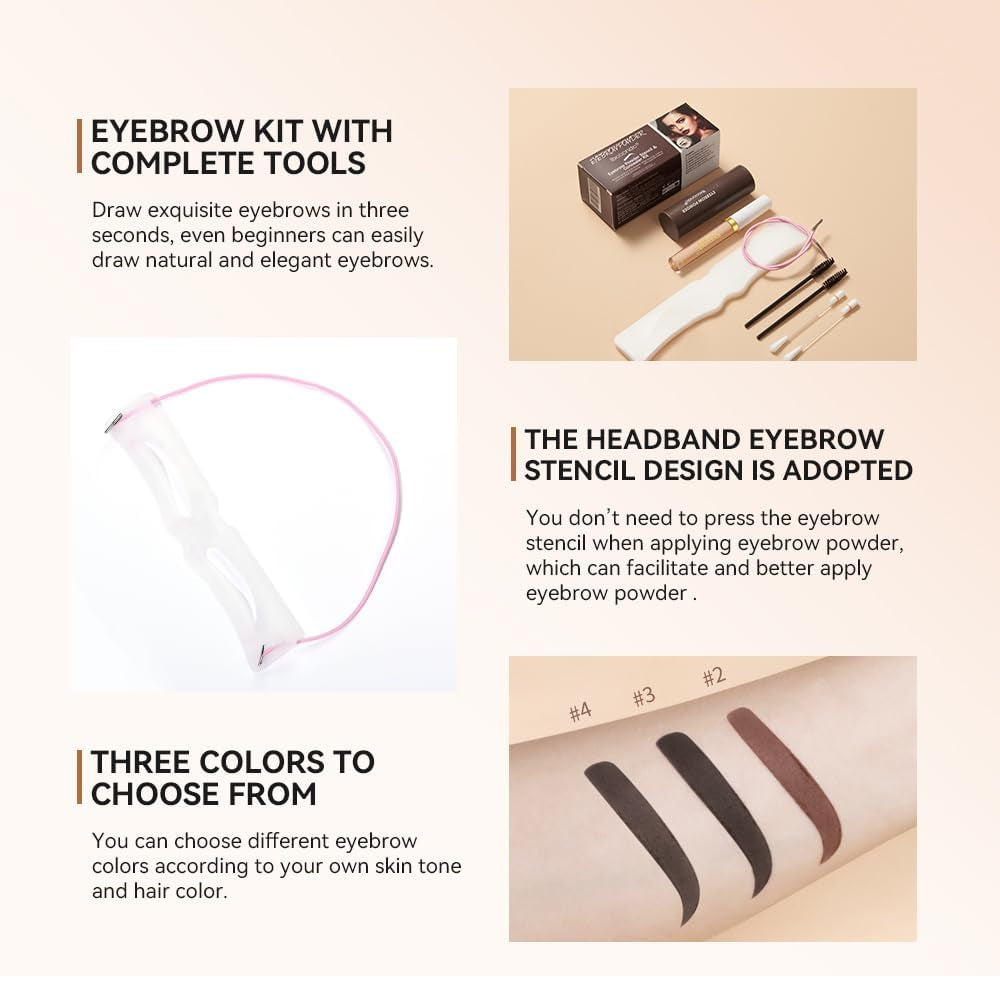 Eyebrow Stencil Kit, Professional Waterproof Brow Powder Stamp,One Step Brow Powder Stamp Makeup with 12 Reusable Eyebrow Stencils&1 Liquid Concealer 02# (Natural Brow)