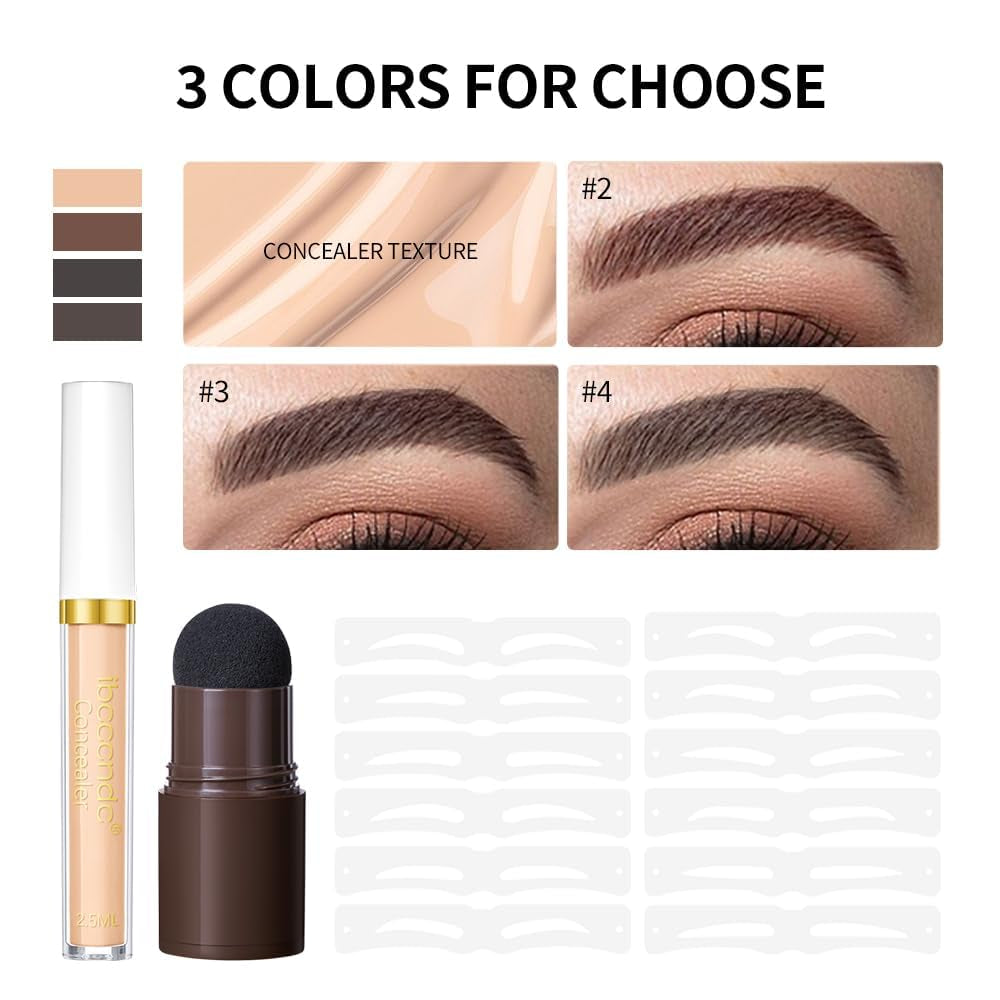 Eyebrow Stencil Kit, Professional Waterproof Brow Powder Stamp,One Step Brow Powder Stamp Makeup with 12 Reusable Eyebrow Stencils&1 Liquid Concealer 02# (Natural Brow)