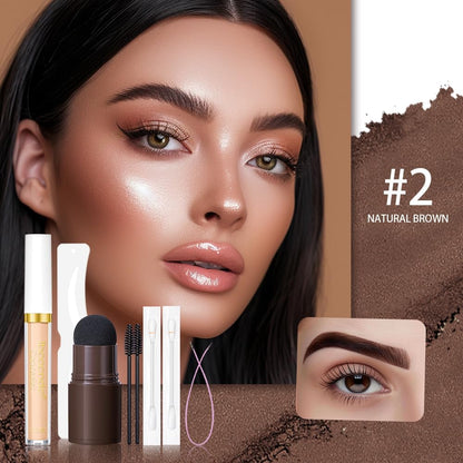Eyebrow Stencil Kit, Professional Waterproof Brow Powder Stamp，One Step Brow Powder Stamp Makeup with 12 Reusable Eyebrow Stencils＆1 Liquid Concealer 02# (Natural Brow)